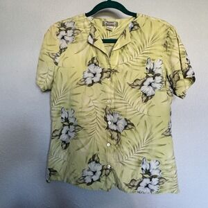 Tommy Bahama Women's L Silk Linen Floral Shirt Luau Resort Beach Blouse